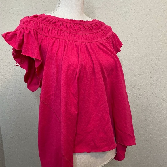 NWT Free People Womens Small Pink Ruffle Boho Top - Picture 8 of 10